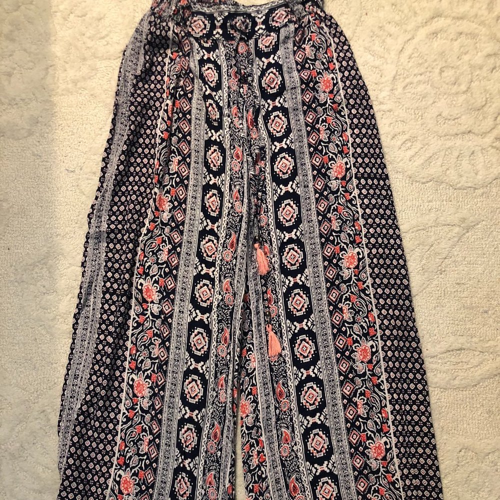 Blue Rain Patterned Wide Leg Pants